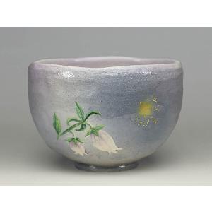 茶道具 抹茶茶碗 合茶碗 色絵茶碗 夏の花 紫 西村徳泉作 4代 紫翠窯