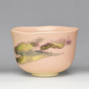 楽焼　赤楽茶碗　貫入　楽入窯　吉村楽入茶器 2021年初春作品 楽入印 赤楽茶碗「桃柳」写【送料無料】