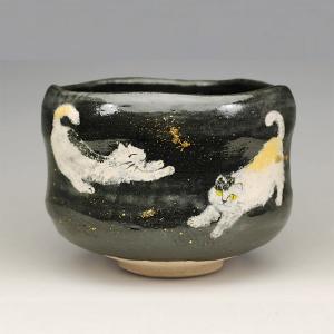 茶道具 抹茶茶碗 黒楽茶碗 3代 渓古石香作 谷古石香作 伊曾嶋窯 茶道