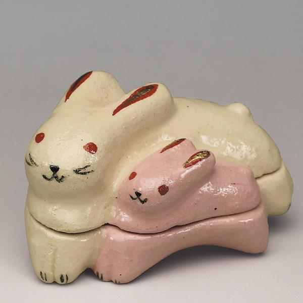 吉村楽入　2023年初春作品　親子跳ね兎　香合