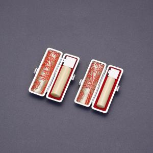 印鑑セット 実印 返品送料無料 銀行印2本セット 印伝付 M 薩摩本柘 15mm13 5mm 上彫り職人の完全手彫り