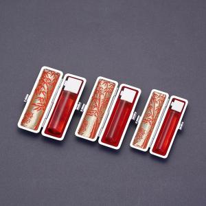 印鑑セット 実印 銀行印 認印3本セット 本ワニ 腹側 付 L 琥珀 16 5 13 5 12mm 熟練職人の手彫り仕上げ いいはんこやどっとこむ