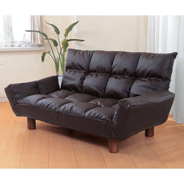 もこもこカウチソファー(クッション付) ブラウンレザー調