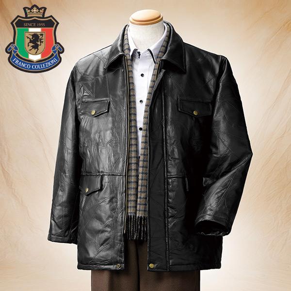 フランコ・コレツィオーニ 軽量高級ラム革パッチワークコート M L LL