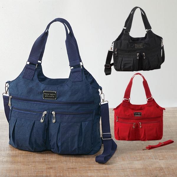 ポケットいっぱい！多機能2WAYバッグ ネイビー ブラック レッド