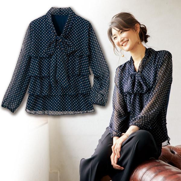 水玉プリントボウタイプルオーバー LL M〜L