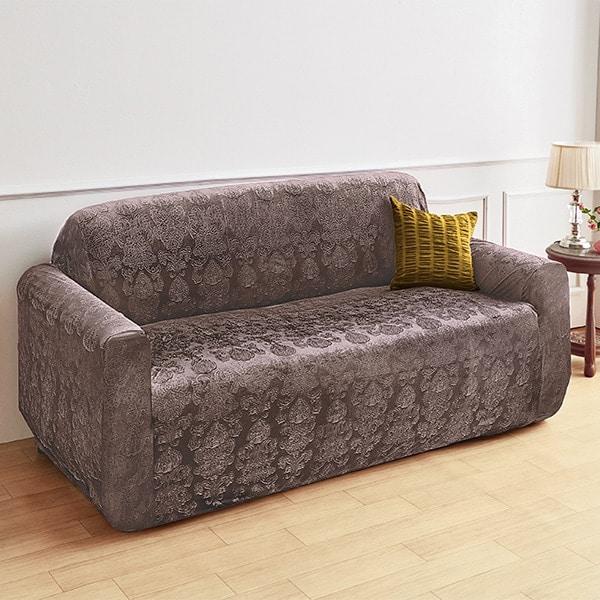 ベロア調ヨコ伸縮肘付ソファーカバー3人掛用 肘付3人掛け用