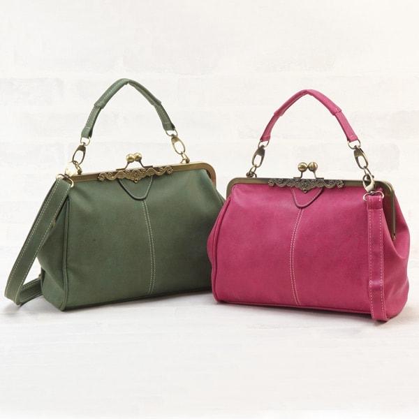 スエード調がま口2wayバッグ オリーブ グレー ブルー ローズ