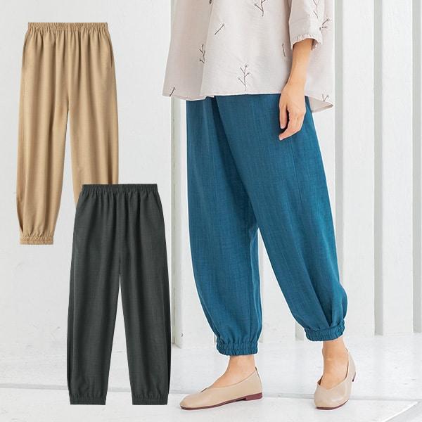もんぺ風ゆるっとパンツ チャコール ブルー ベージュ M〜L LL〜3L