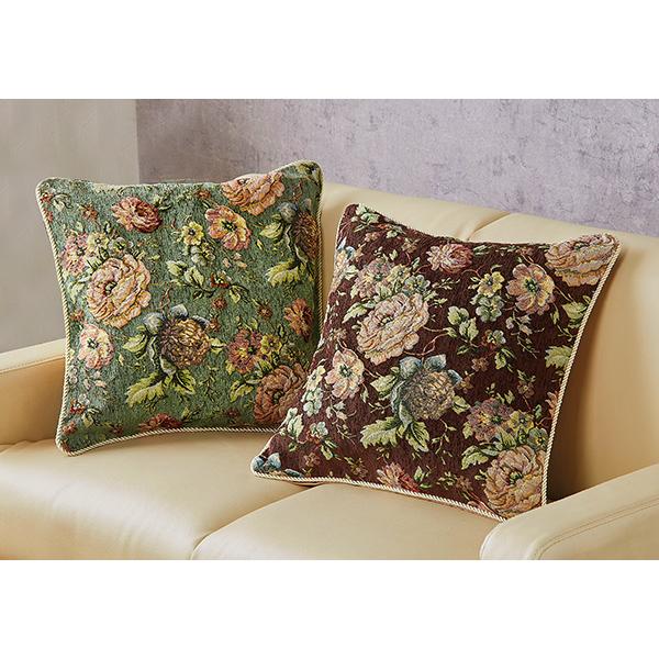 ゴブラン調フリル付ソファーパッド クッションカバー同色2枚組