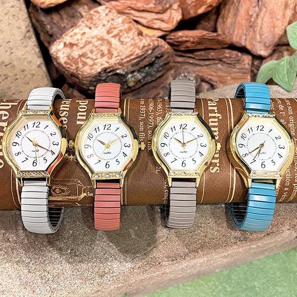 着けやすい上品ジャバラ腕時計 オレンジ グリーン グレー ホワイト