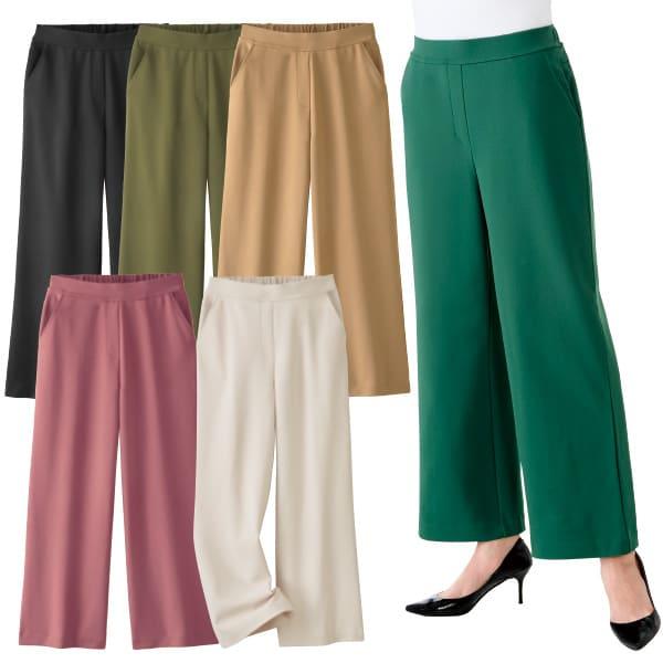 裏起毛きれい見えワイドパンツ カーキ グリーン ベージュ モカ ローズ 黒 S M L LL