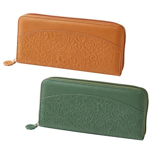 福猫長財布 キャメル グリーン