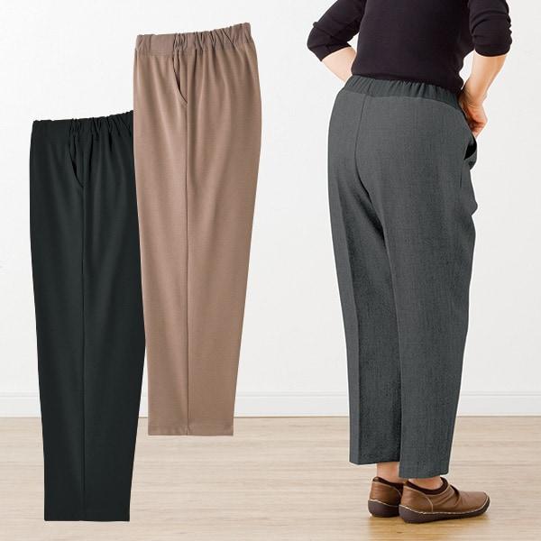 おしりスルッとカチオンライトパンツ グレー ベージュ 黒 股下60cm／4L 股下60cm／5L