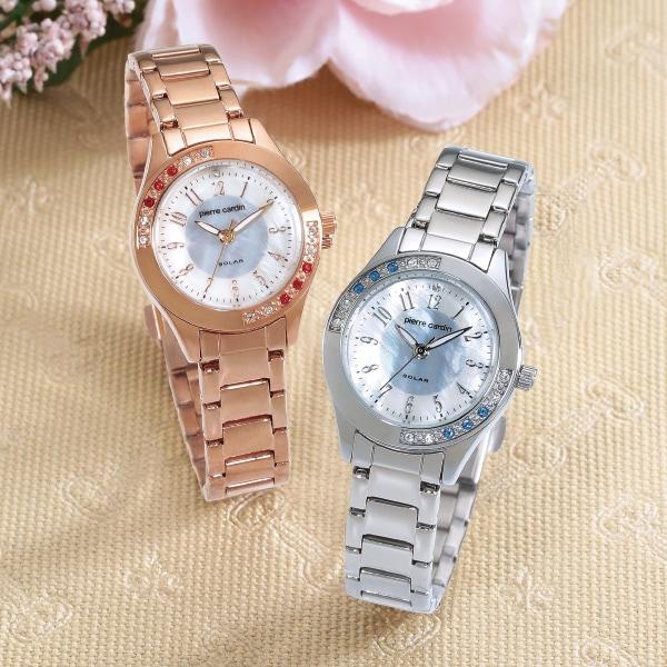 ピエール・カルダン 天然ダイヤ付ソーラーウォッチ シルバー ピンクゴールド