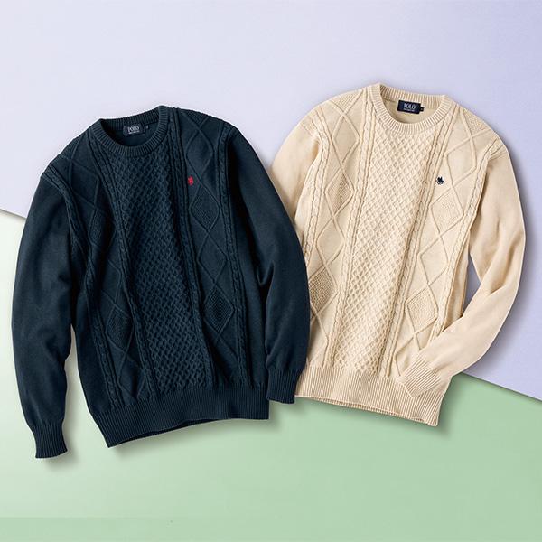 ポロ・ビーシーエス これぞ正統派！ケーブルニット M L LL 3L