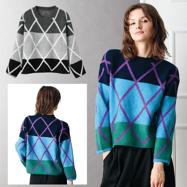 インパクトカラーニットプルオーバー マルチカラー モノクロ LL M〜L