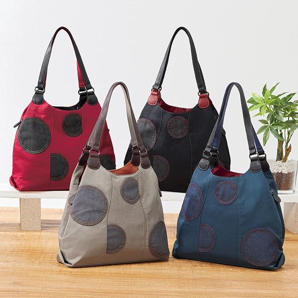 ドット柄マチが広がる手提げ