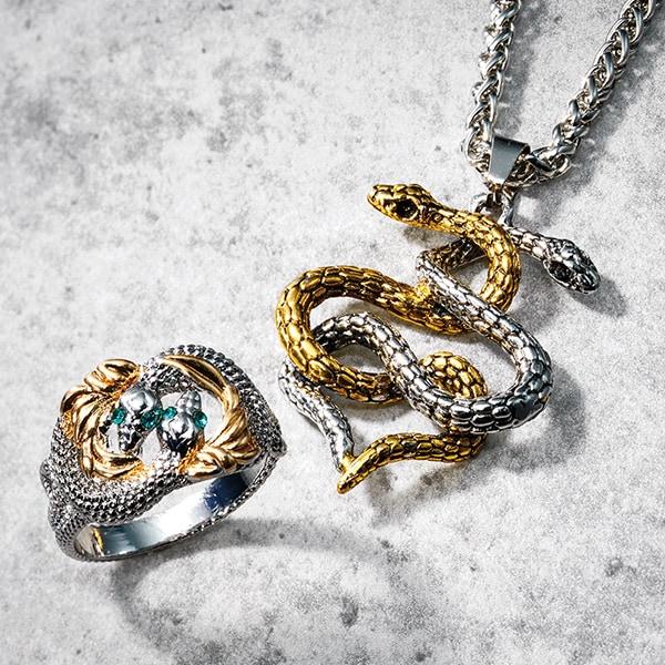 双蛇エレガントリング&amp;ネックレスセット 16号 18号 20号 23号 25号