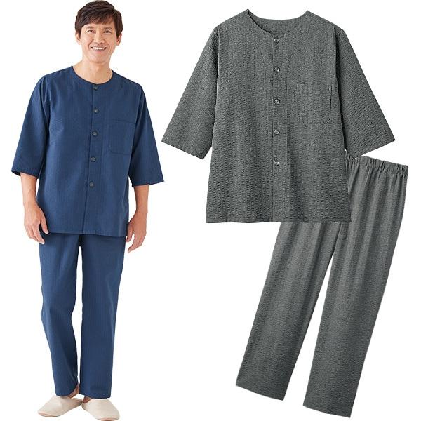 メンズ涼快クルーネック7分袖パジャマ M L LL