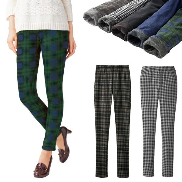 まるで毛布のような裏起毛レギンスパンツ グリーンチェック グレーチェック チャコールチェック デニム...