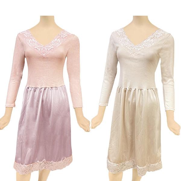 八分袖切替スリップ 2色組 M L LL