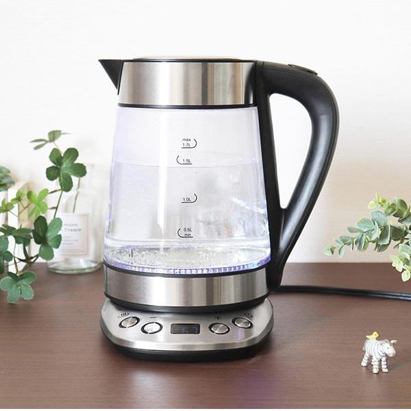 温度調整ガラス電気ケトル 1.7L タマハシ サスティア SUS-02 電気ケトル