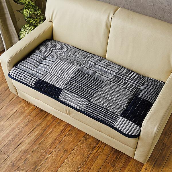 刺し子風ふかふかソファーパッド 2人掛け用50×100cm