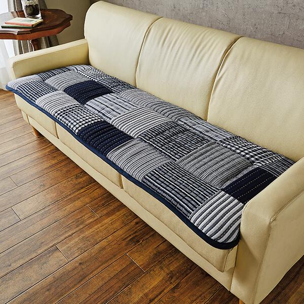 刺し子風ふかふかソファーパッド 3人掛け用50×150cm