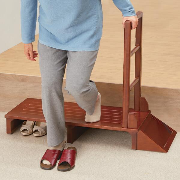 天然木手すり付玄関台 幅100cm