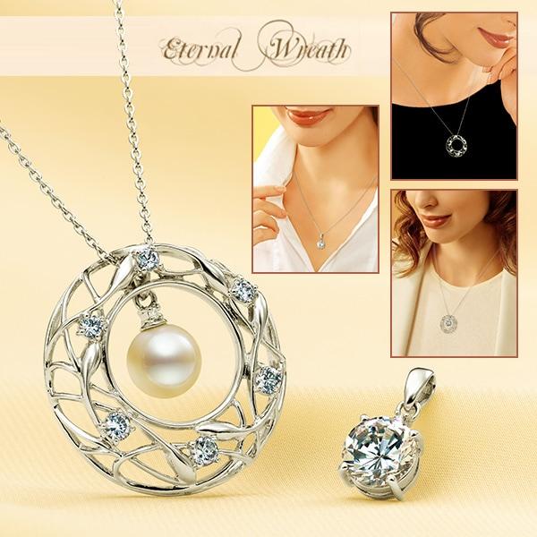 煌めきのエターナル・リース 真珠とCZ・ダイヤモンドの宝飾5Wayペンダント