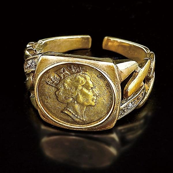 ダイヤモンド付アンティーク風コインリング