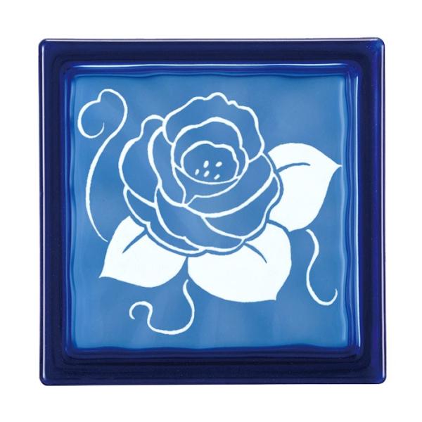 ガラスブロック 屋外壁 間仕切壁 壁飾り 日本 デザインガラスブロック 柄：バラ 色：ダークブルー ...