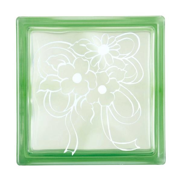 ガラスブロック 屋外壁 間仕切壁 壁飾り 日本 デザインガラスブロック 柄：花束 色：クリスタルグリ...