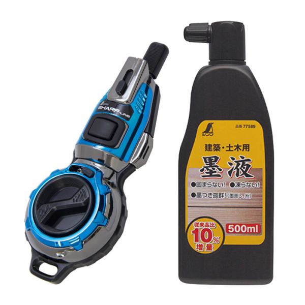 墨つぼ 墨坪 ハンディ墨つぼ Jr Plus シャープライン メタルブルー 自動巻8m 細糸15m ...