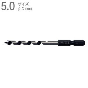 ドリルビット 木工ドリル 木工錐 インパクトビット ショートタイプ 5.0mm 全長90×ネジ丈50×軸径6.35mm 六角軸 普通鋼 片刃片爪タイプ 1本単位 一般木材｜e-housemania