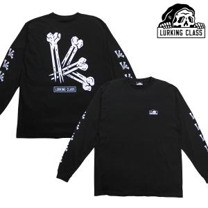 ロンT メンズ 長袖 Tシャツ 【ラーキングクラス】大きいサイズ 【L ~ XL】 LURKING CLASS 西海岸 アート スカル 袖プリント 黒 Black BONE ラッピング可能｜e-issue