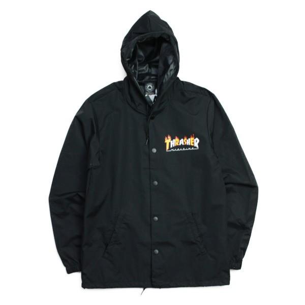 THRASHER　 フード付きコーチジャケット    FLAME MAG 黒 　 （スラッシャー）