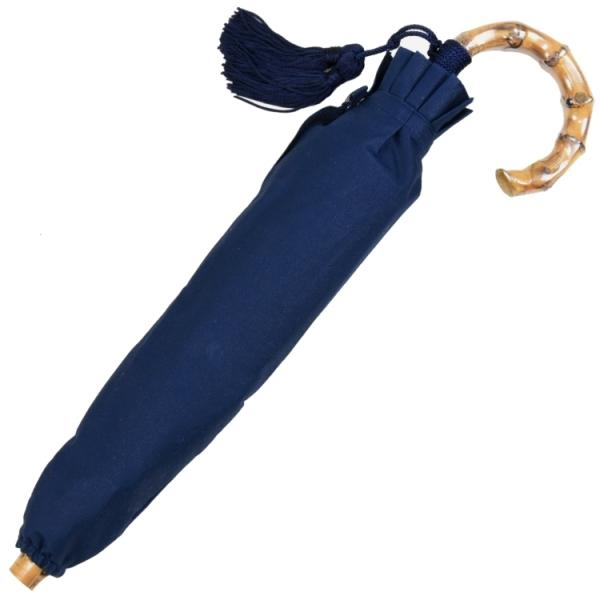 傘 レディース 折りたたみ傘 日傘 晴雨兼用傘 ワカオ コットン ピケ織 バンブーハンドル ネイビー...