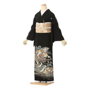 梅乃【121】正絹　黒留袖　フルセット　手描き　友禅　百花繚乱　花 黒留袖 正絹|Mサイズ|熨斗に花地紙 紅白梅|古典柄の黒留袖フルセット