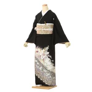 黒留袖 正絹|Mサイズ|熨斗に扇面文 松竹梅 吉祥文様柄の黒留袖フル