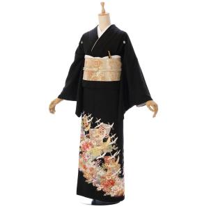 ワイドサイズ 正倉院文様 鳳凰 金彩刺繍柄の黒留袖フルセット(黒)| 黒