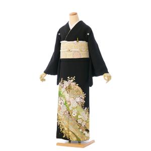 黒留袖 正絹|Mサイズ|花車 桜文柄の黒留袖フルセット HAAC070 : e