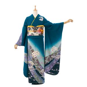 振袖レンタル（2月〜12月）163〜173cm 青緑地 結婚式 成人式 結納 卒業式 振袖 貸衣装 振り袖 4S801｜e-きものレンタル Yahoo!店