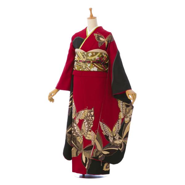 正絹振袖|結婚式|着物レンタル|振袖フルセット(赤系)|普通サイズ【2〜12月】4S436