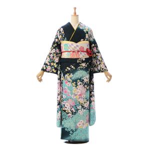 ☺︎☺︎☺︎＊振袖 総絞り　正絹　着物フルセット（小物付き） 総絞り 正絹|160〜168cm|11〜15号|振袖フルセット(紺系)| 大きいサイズ