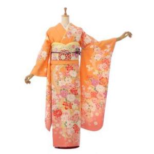 振袖レンタル（2月〜12月）オレンジ地 153〜163cm 結婚式 成人式 結納 卒業式 振袖 貸衣...