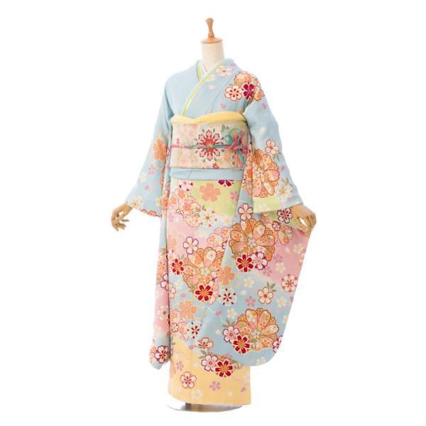 【2〜12月】正絹振袖|着物レンタル|153〜165cm|振袖フルセット(ブルー系)|普通サイズ 7...