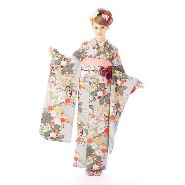 振袖レンタル（2月〜12月）グレー地  17号〜23号 レトロアンティーク 結婚式 成人式 卒業式 ...