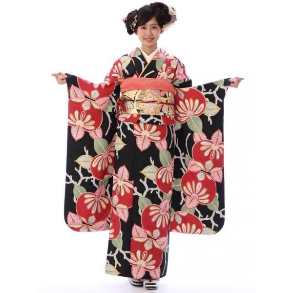 振袖レンタル（2月〜12月）黒ラメ地 大きいサイズ ゆったりサイズ  LL 3L  結婚式  卒業式...